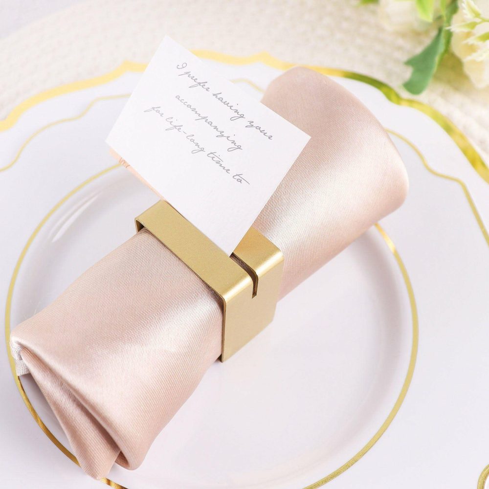 4 Pack Matte Gold Metal Square Napkin Rings with Place Card Holder, Modern Design Multipurpose Napkins Rings  |   Napkin Rings Cloth Napkins Napkin Rings