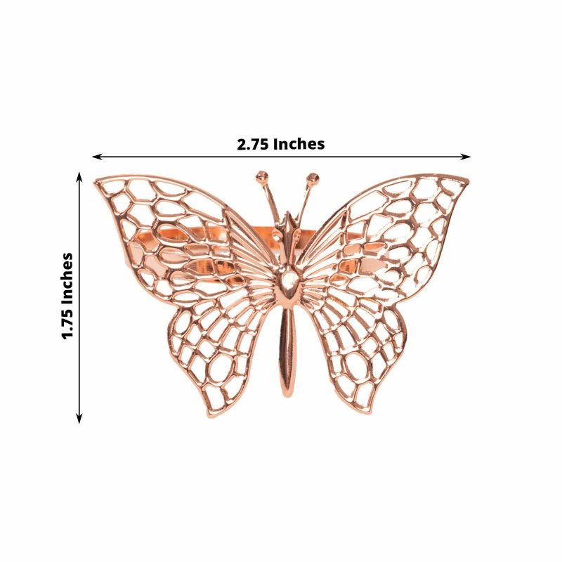 4 Pack Metallic Rose Gold Laser Cut Butterfly Napkin Rings, Decorative Cloth Napkin Holders  |   Napkin Rings Cloth Napkins Napkin Rings