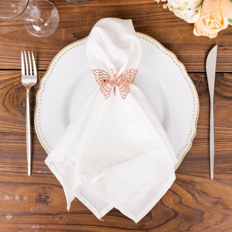 4 Pack Metallic Rose Gold Laser Cut Butterfly Napkin Rings, Decorative Cloth Napkin Holders  |   Napkin Rings Cloth Napkins Napkin Rings