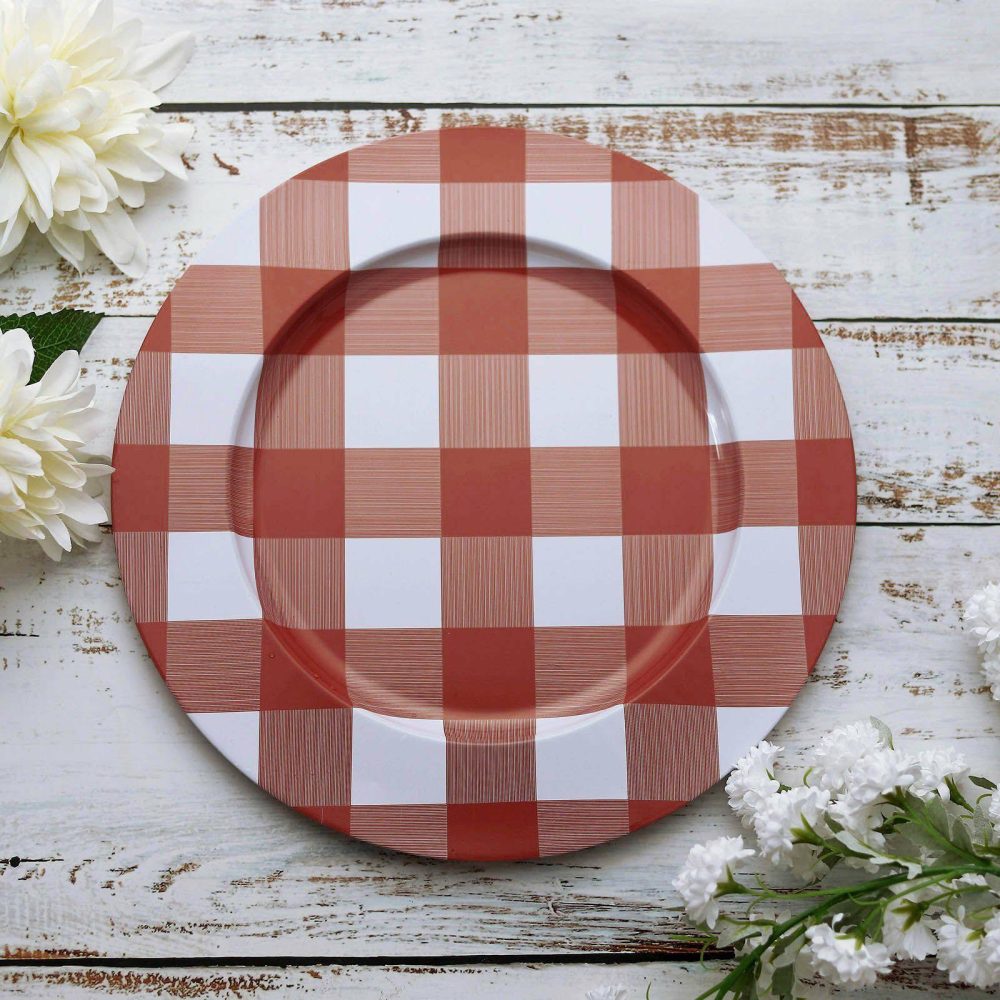 4 Pack Red/White Buffalo Plaid Metal Charger Plates, Checkered Picnic Dinner Charger Plates 13″  |   Glass & Mirror Charger Plate Charger Plates Glass & Mirror Charger Plate