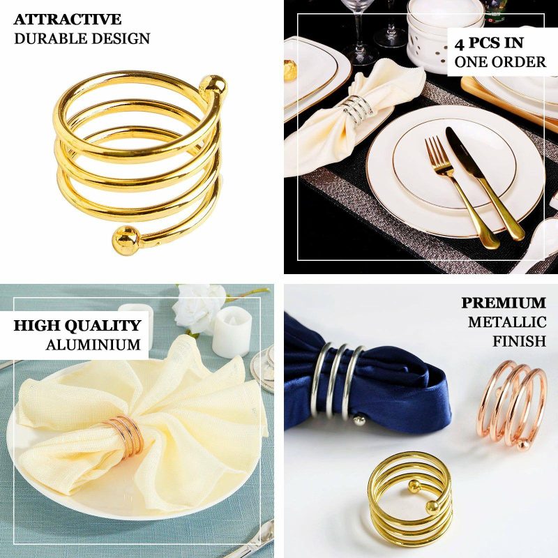 4 Pack Rose Gold Plated Spiral Aluminum Napkin Rings  |   Napkin Rings Cloth Napkins Napkin Rings