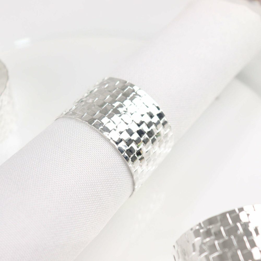 4 Pack Shiny Silver Metal Basket Weave Napkin Rings, Cloth Napkin Holders  |   Napkin Rings Cloth Napkins Napkin Rings