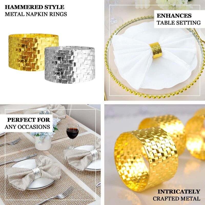 4 Pack Shiny Silver Metal Basket Weave Napkin Rings, Cloth Napkin Holders  |   Napkin Rings Cloth Napkins Napkin Rings