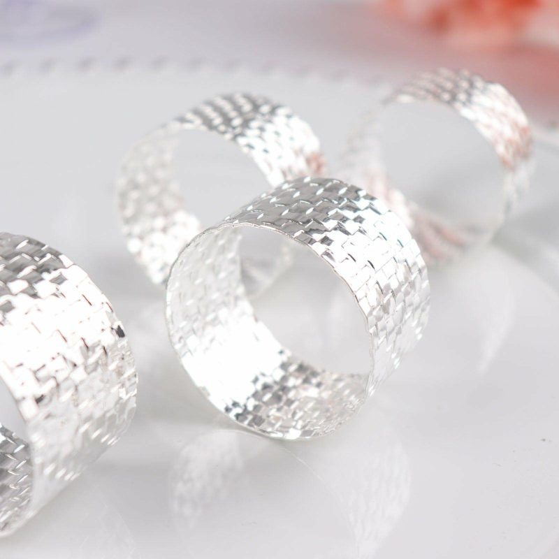 4 Pack Shiny Silver Metal Basket Weave Napkin Rings, Cloth Napkin Holders  |   Napkin Rings Cloth Napkins Napkin Rings