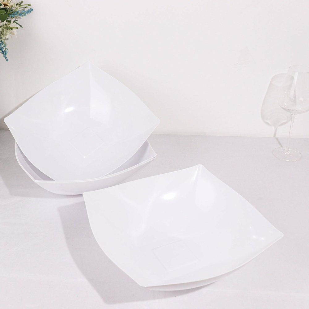 4 Pack White Large Square Plastic Salad Bowls, Disposable Serving Dishes 128oz  |   Servingwares Disposable Plates Servingwares