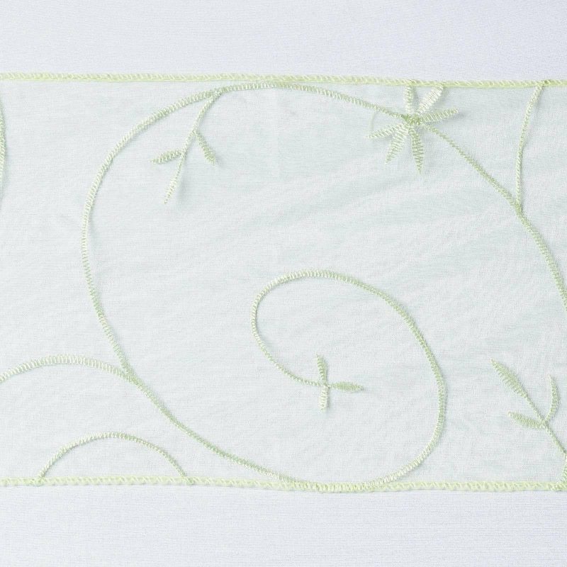 5 Pack Apple Green Embroidered Organza Chair Sashes 7″x108″  |   Organza & Chiffon Chair Sashes Apple green