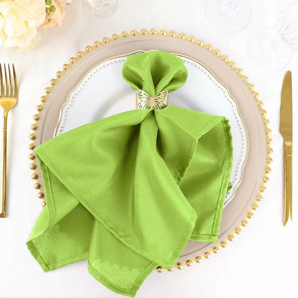 5 Pack Apple Green Seamless Cloth Dinner Napkins, Reusable Linen 20″x20″  |   Polyester Cloth Napkins Apple green