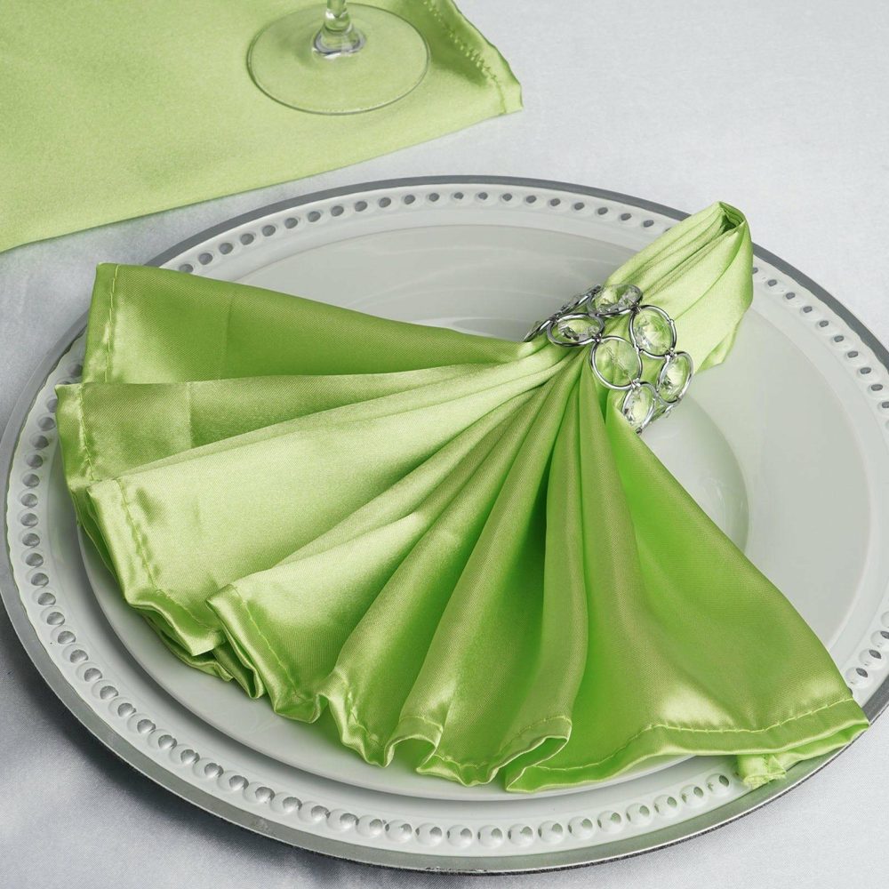 5 Pack Apple Green Seamless Satin Cloth Dinner Napkins, Wrinkle Resistant 20″x20″  |   Satin & Taffeta Cloth Napkins Apple green