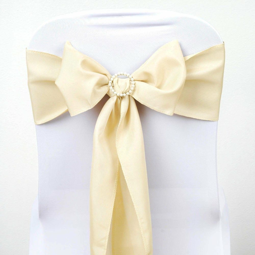 5 Pack Beige Polyester Chair Sashes 6″x108″  |   Polyester Chair Sashes Beige