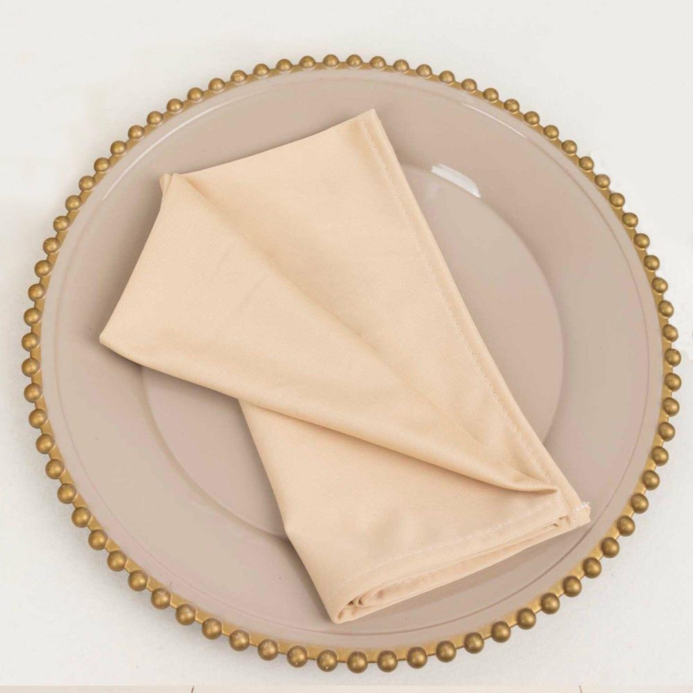 5 Pack Beige Premium Scuba Cloth Napkins, Wrinkle-Free Reusable Dinner Napkins – 20″x20″  |   Polyester Cloth Napkins Beige