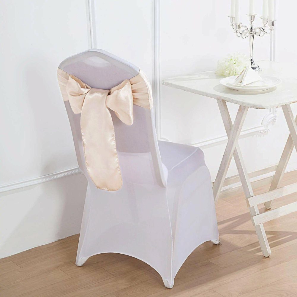 5 Pack Beige Satin Chair Sashes 6″x106″  |   Satin & Taffeta Chair Sashes Beige