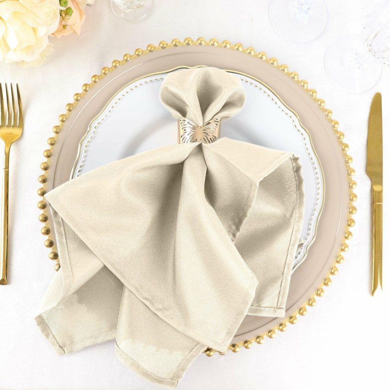 5 Pack Beige Seamless Cloth Dinner Napkins, Reusable Linen 20″x20″  |   Polyester Cloth Napkins Beige