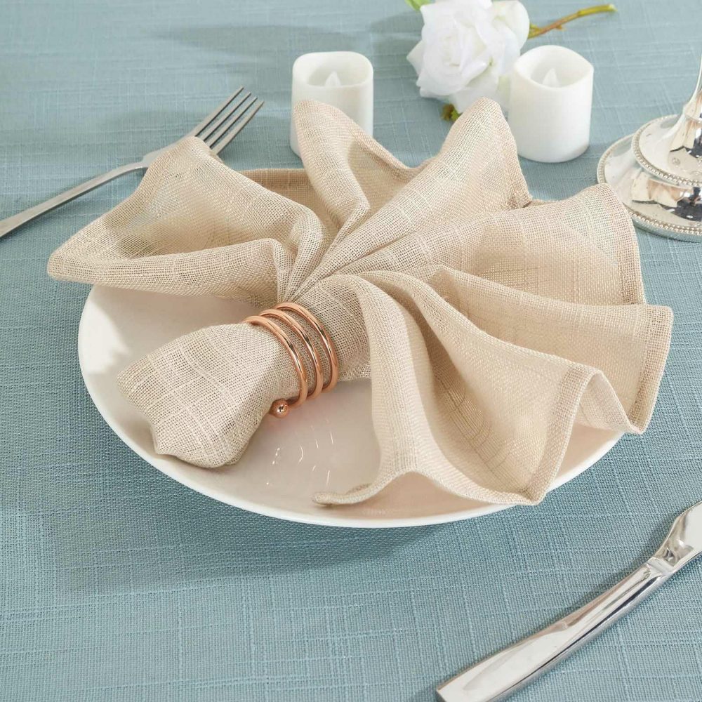 5 Pack Beige Slubby Textured Cloth Dinner Napkins, Wrinkle Resistant Linen 20″x20″  |   Burlap Burlap Beige