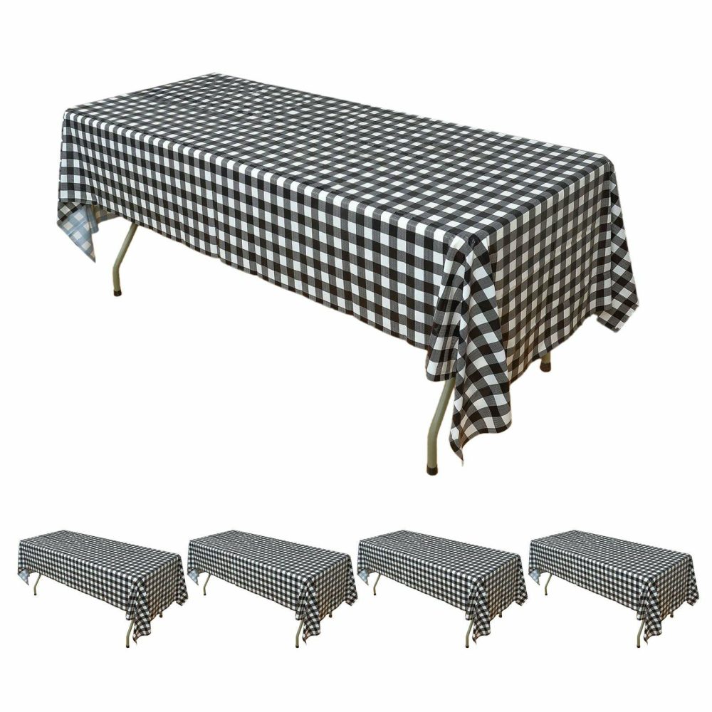 5 Pack Black Checkered Rectangle Plastic Table Covers, 54″x108″ PVC Waterproof Disposable Tablecloths  |   Disposable Tablecloth Disposable Tablecloth Black