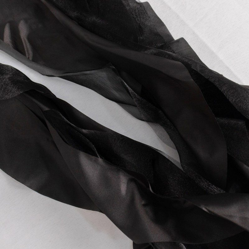 5 Pack Black Curly Willow Chiffon Satin Chair Sashes  |   Satin & Taffeta Chair Sashes Black