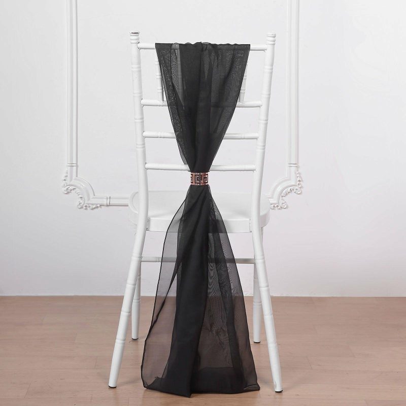 5 Pack Black DIY Premium Designer Chiffon Chair Sashes 22″ x 78″  |   Organza & Chiffon Chair Sashes Black