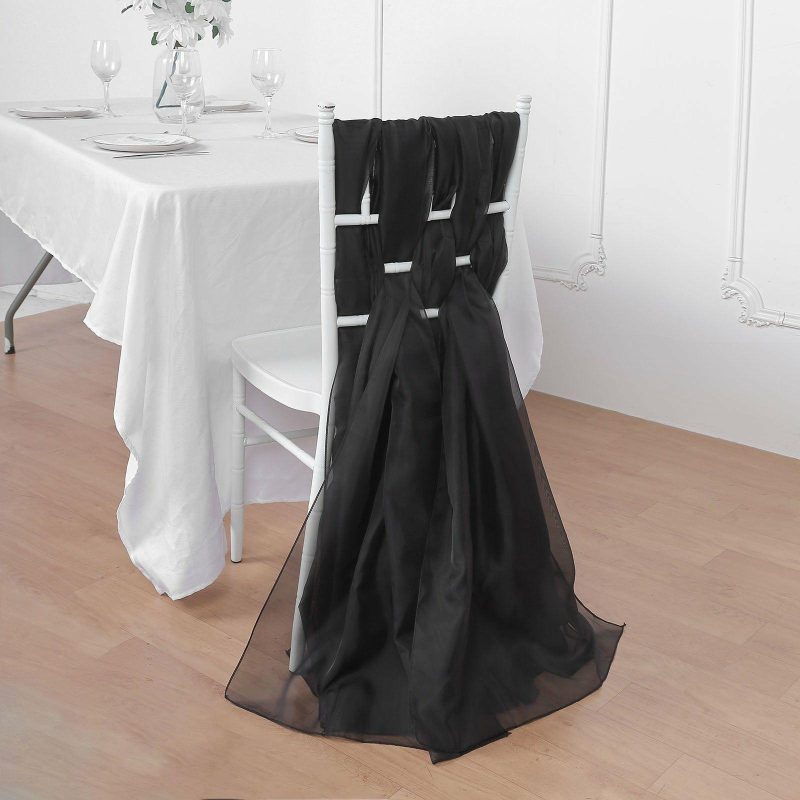 5 Pack Black DIY Premium Designer Chiffon Chair Sashes 22″ x 78″  |   Organza & Chiffon Chair Sashes Black