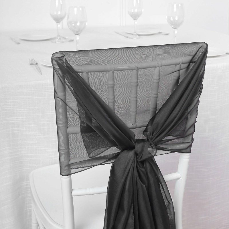 5 Pack Black DIY Premium Designer Chiffon Chair Sashes 22″ x 78″  |   Organza & Chiffon Chair Sashes Black