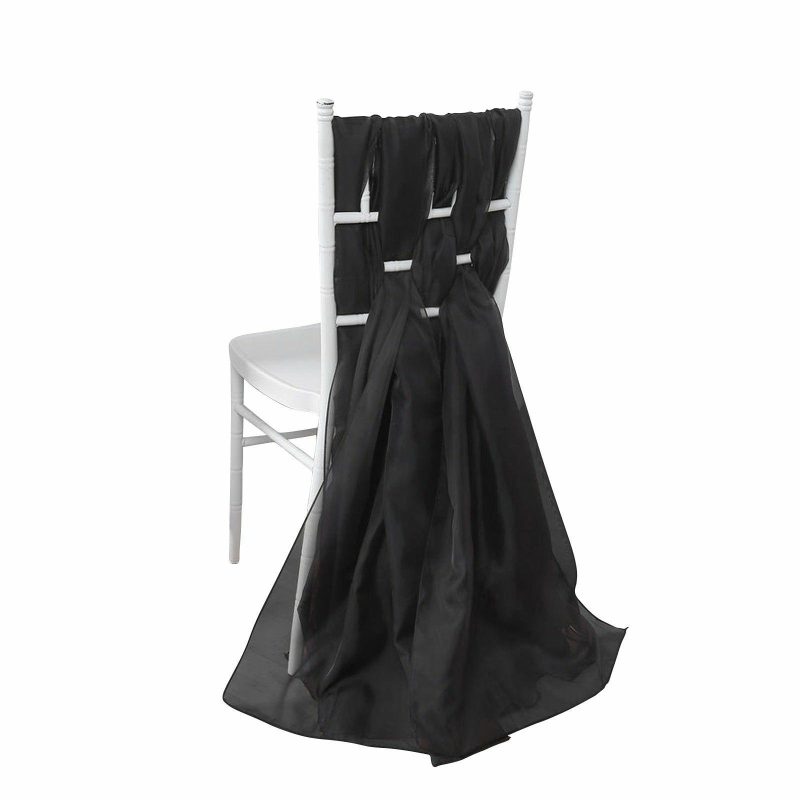 5 Pack Black DIY Premium Designer Chiffon Chair Sashes 22″ x 78″  |   Organza & Chiffon Chair Sashes Black