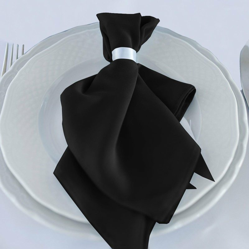 5 Pack Black Premium Scuba Cloth Napkins, Wrinkle-Free Reusable Dinner Napkins – 20″x20″  |   Polyester Cloth Napkins Black