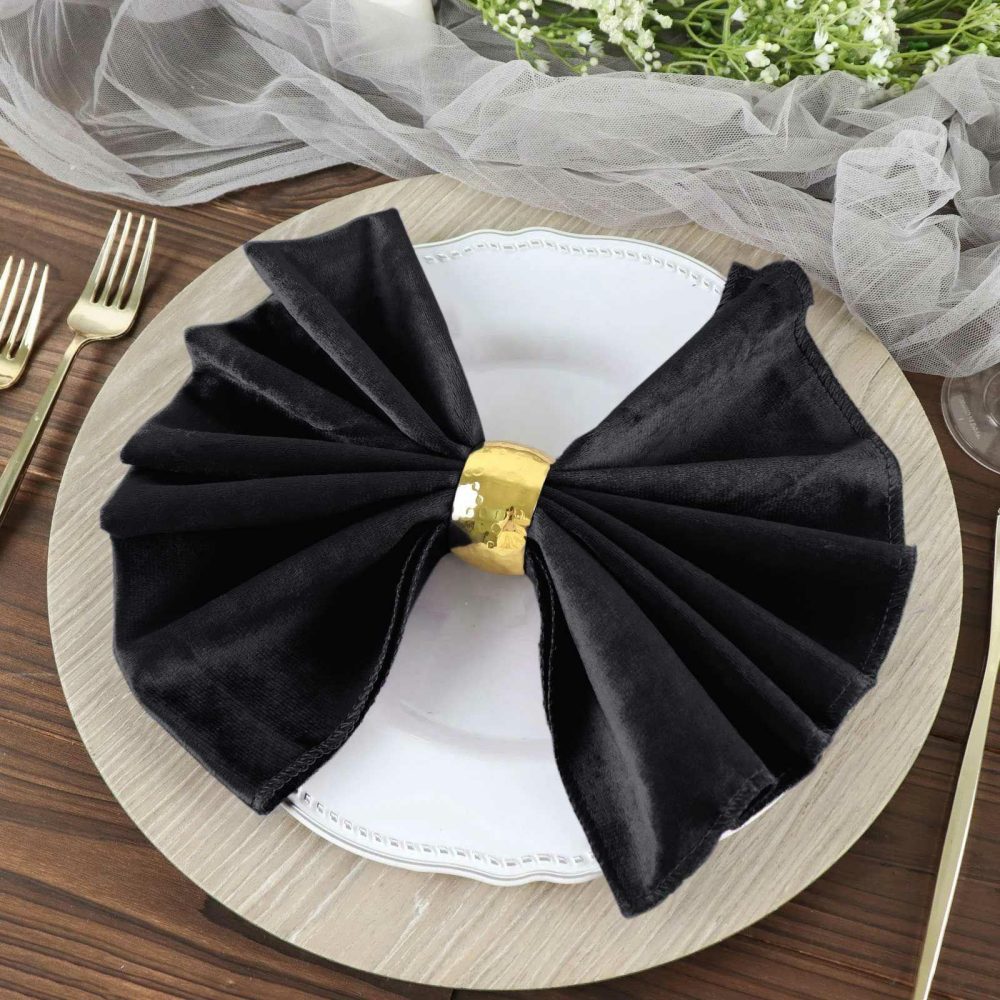 5 Pack Black Premium Sheen Finish Velvet Cloth Dinner Napkins 20″x20″  |   Velvet & Flocking Cloth Napkins Black