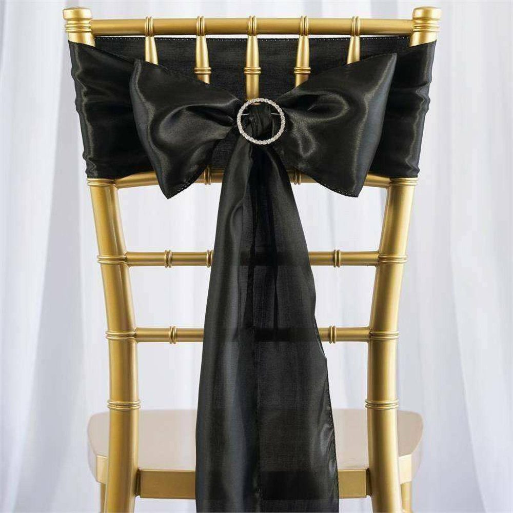 5 Pack Black Satin Chair Sashes 6″x106″  |   Satin & Taffeta Chair Sashes Black