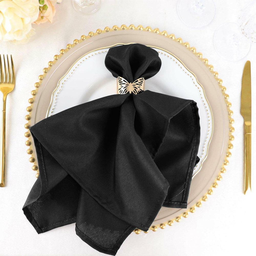 5 Pack Black Seamless Cloth Dinner Napkins, Reusable Linen 20″x20″  |   Polyester Cloth Napkins Black