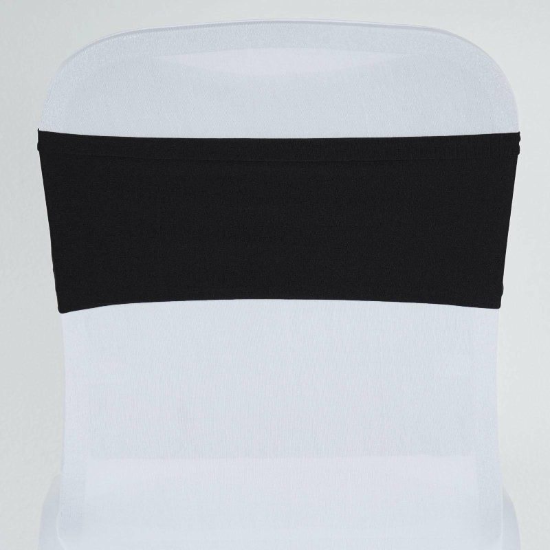 5 Pack Black Spandex Stretch Chair Sashes Bands Heavy Duty with Two Ply Spandex – 5″x12″  |   Spandex Fitted Chair Sashes Black