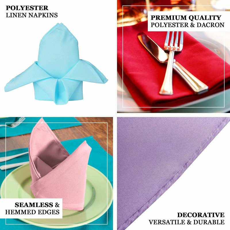 5 Pack Blue Seamless Cloth Dinner Napkins, Reusable Linen 20″x20″  |   Polyester Cloth Napkins Blue