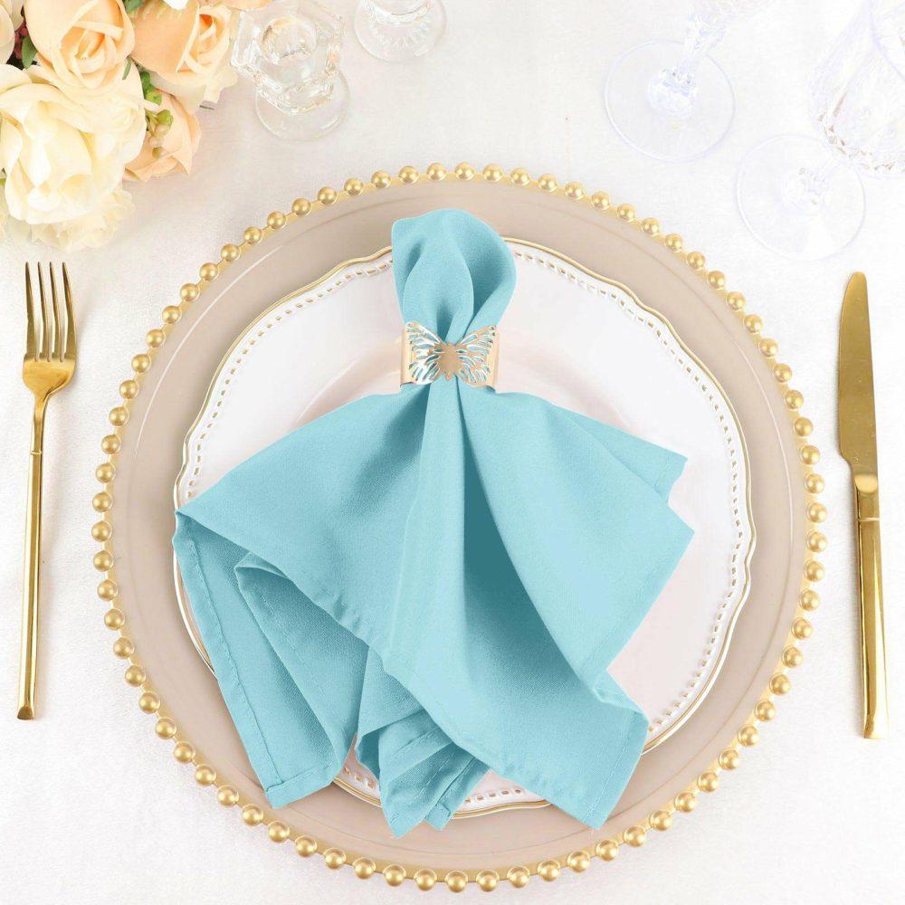 5 Pack Blue Seamless Cloth Dinner Napkins, Wrinkle Resistant Linen 17″x17″  |   Polyester Cloth Napkins Blue