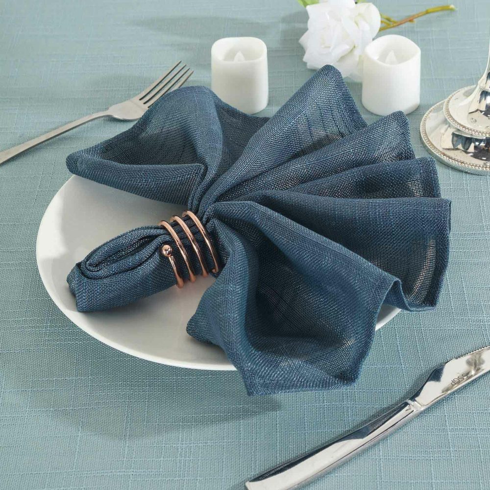 5 Pack Blue Slubby Textured  Cloth Dinner Napkins, Wrinkle Resistant Linen 20″x20″  |   Burlap Cloth Napkins Blue