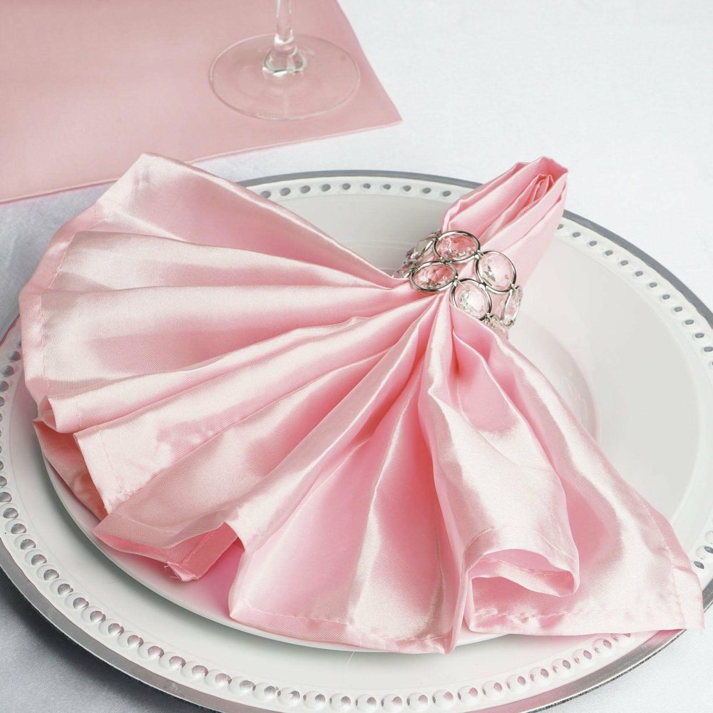 5 Pack Blush Seamless Satin Cloth Dinner Napkins, Wrinkle Resistant 20″x20″  |   Satin & Taffeta Cloth Napkins Blush