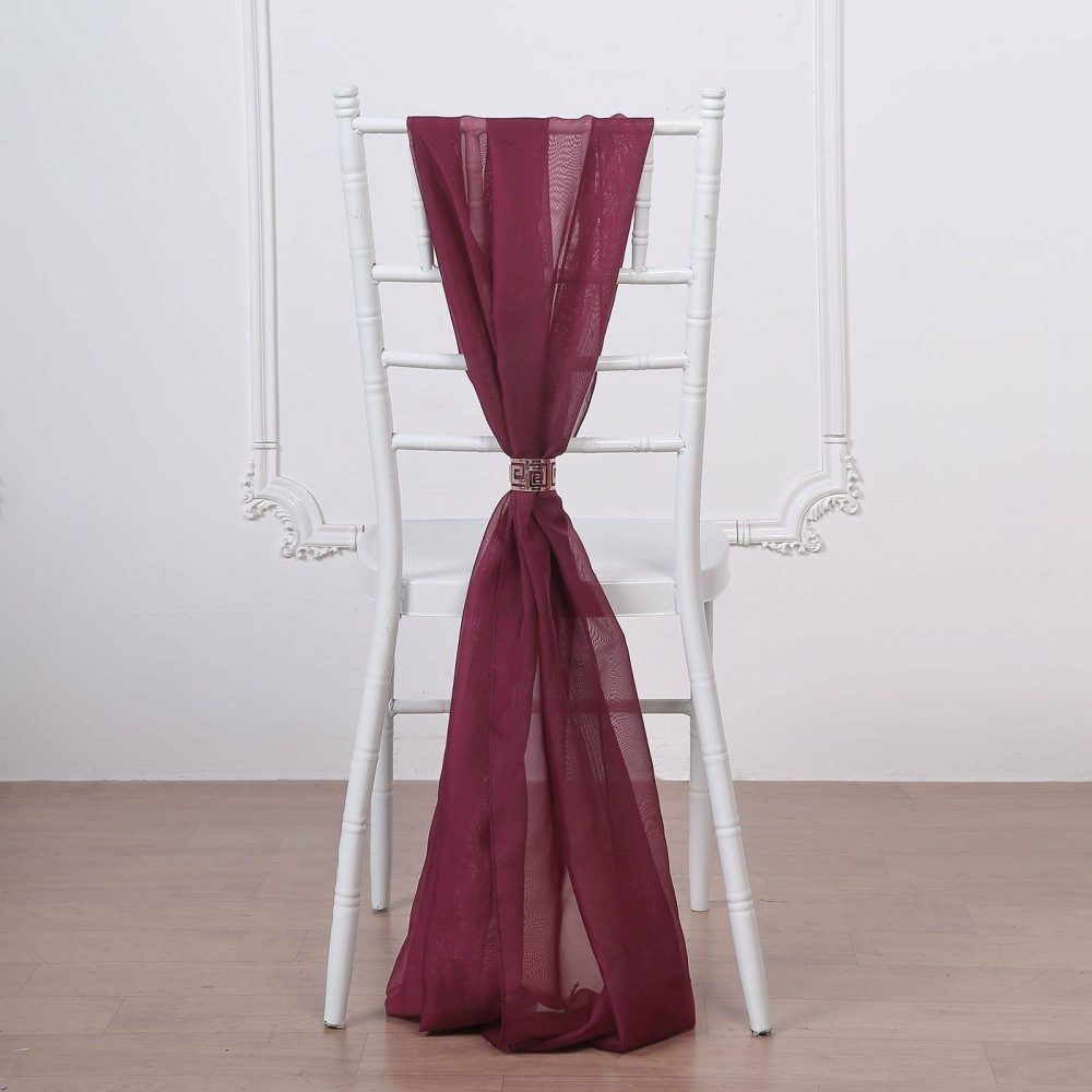 5 Pack Burgundy DIY Premium Designer Chiffon Chair Sashes 22″ x 78″  |   Organza & Chiffon Chair Sashes Burgundy