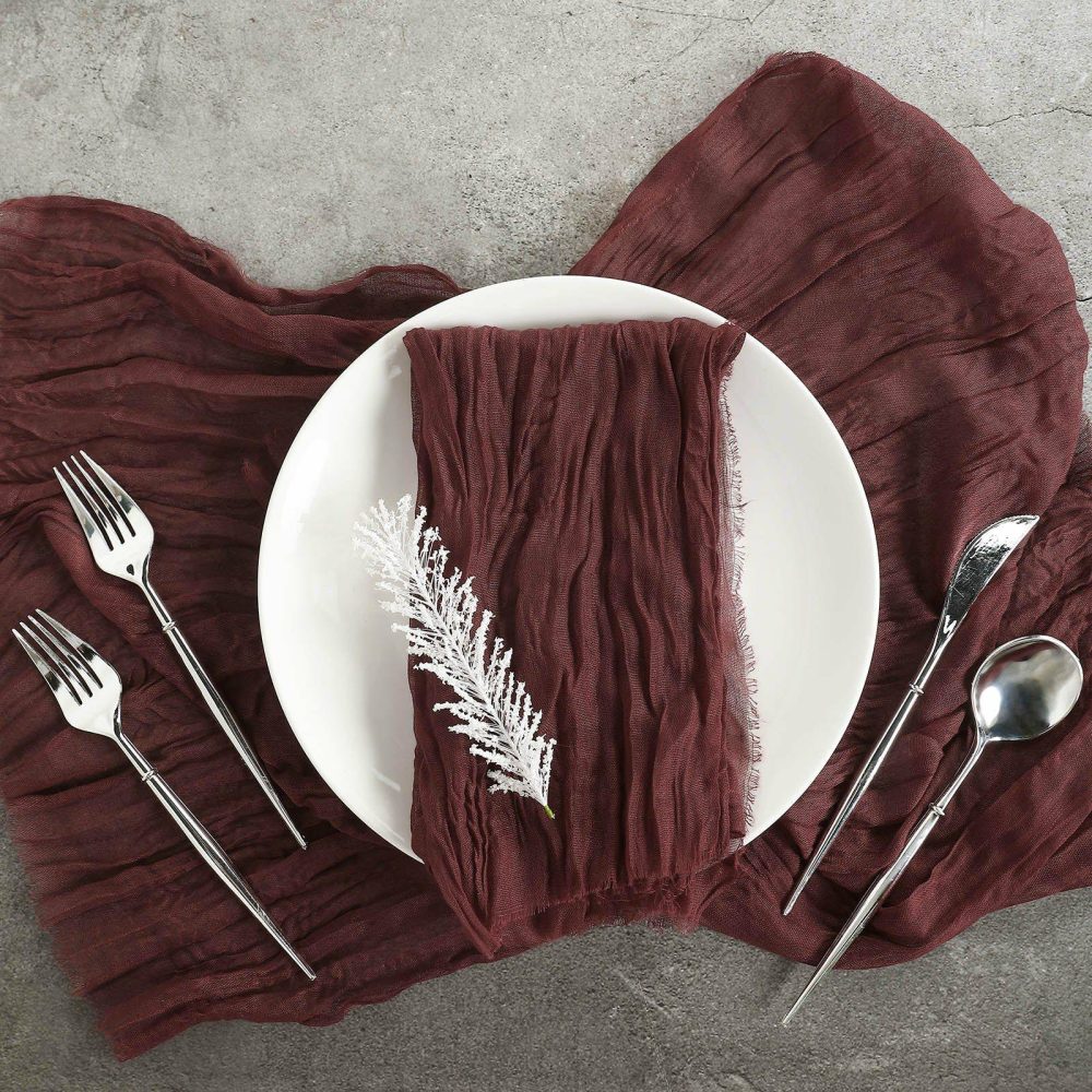 5 Pack Burgundy Gauze Cheesecloth Boho Dinner Napkins 24″x19″  |   Gauze Cheesecloth Cloth Napkins Burgundy