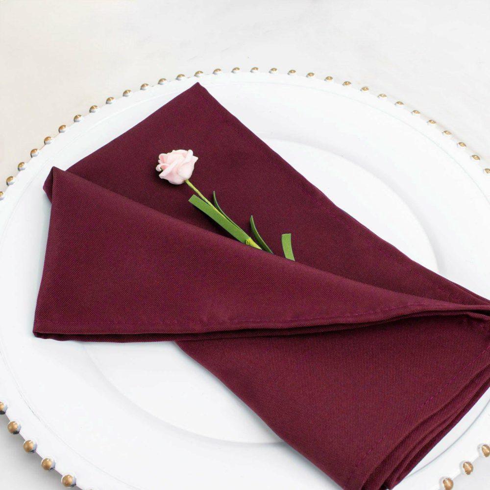 5 Pack Burgundy Premium Polyester Dinner Napkins, Seamless Cloth Napkins 220GSM 20″x20″  |   Polyester Cloth Napkins Burgundy