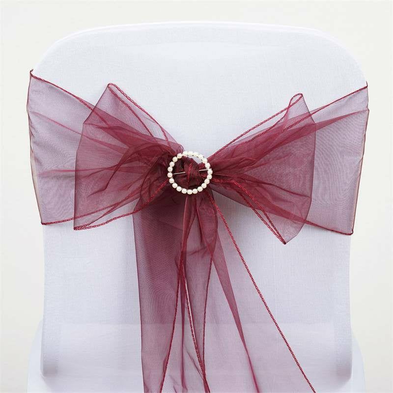 5 Pack Burgundy Sheer Organza Chair Sashes 6″x108″  |   Organza & Chiffon Chair Sashes Burgundy