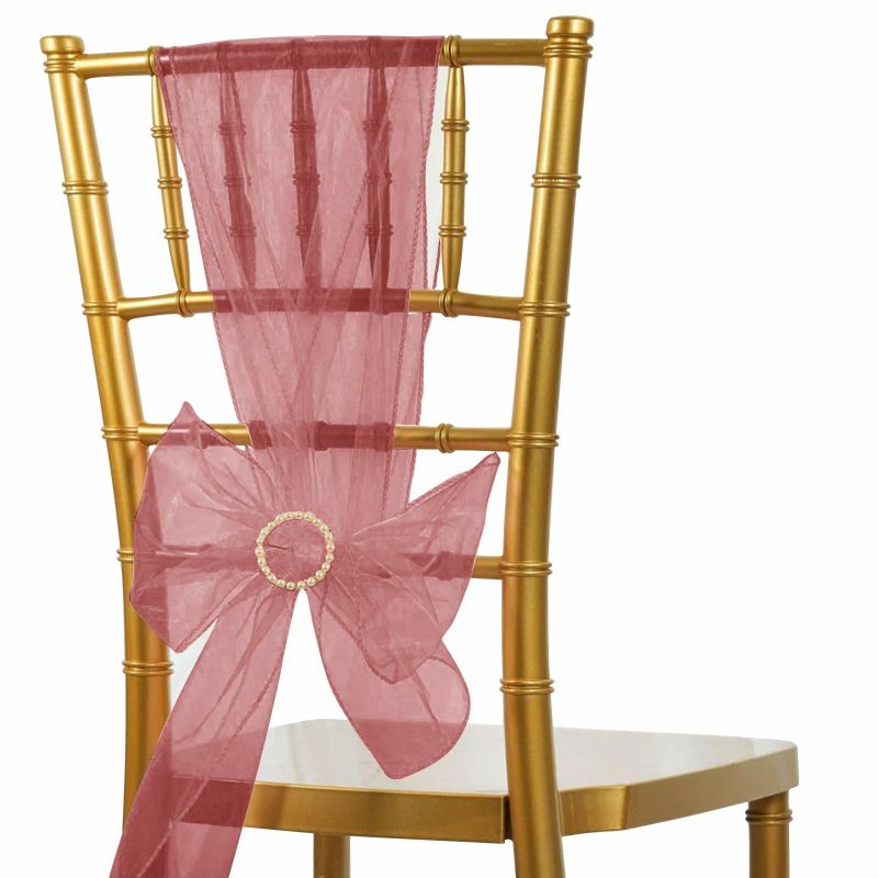 5 Pack Burgundy Sheer Organza Chair Sashes 6″x108″  |   Organza & Chiffon Chair Sashes Burgundy