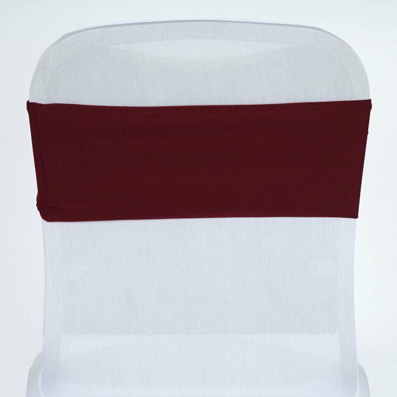 5 Pack Burgundy Spandex Stretch Chair Sashes Bands Heavy Duty with Two Ply Spandex – 5″x12″  |   Spandex Fitted Chair Sashes Burgundy