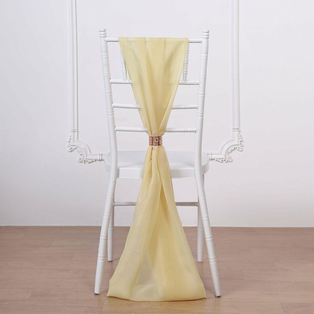 5 Pack Champagne DIY Premium Designer Chiffon Chair Sashes 22″ x 78″  |   Organza & Chiffon Chair Sashes Champagne