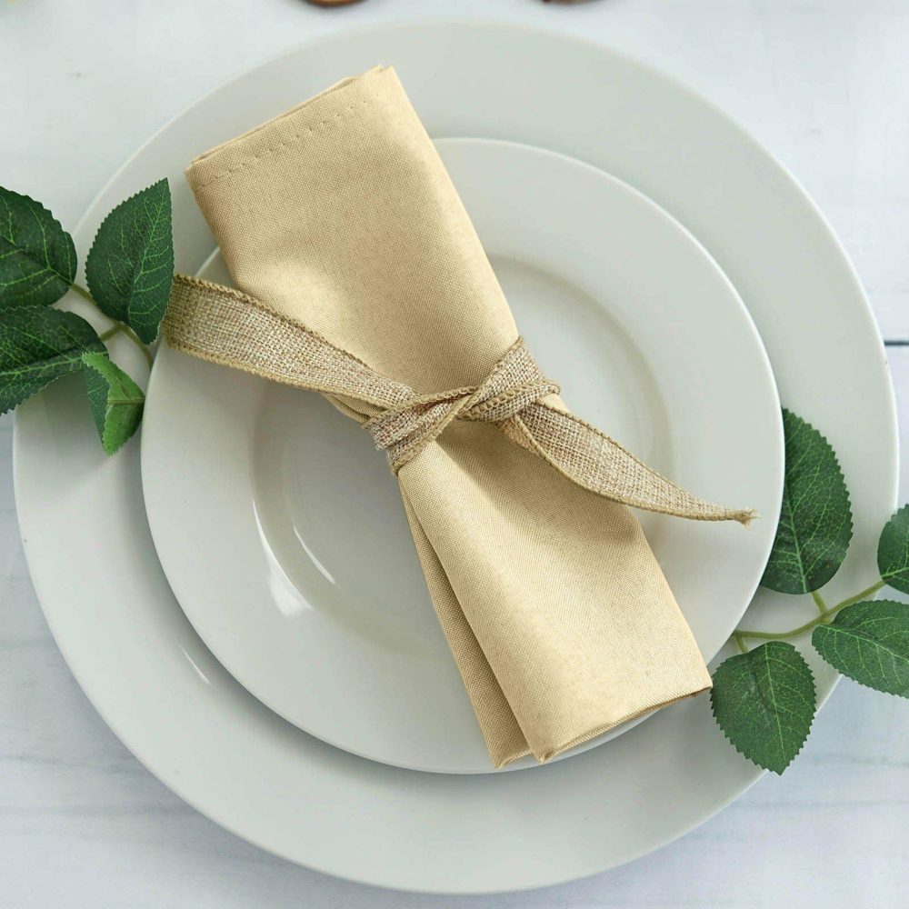 5 Pack Champagne Seamless Cloth Dinner Napkins, Reusable Linen 20″x20″  |   Polyester Cloth Napkins Champagne