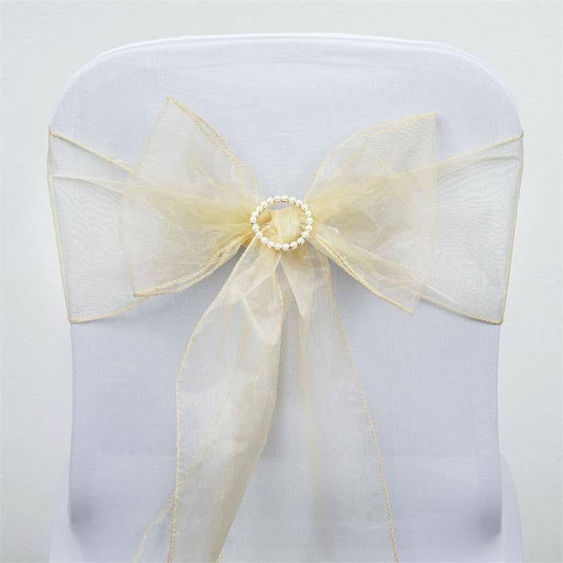 5 Pack Champagne Sheer Organza Chair Sashes 6″x108″  |   Organza & Chiffon Chair Sashes Champagne