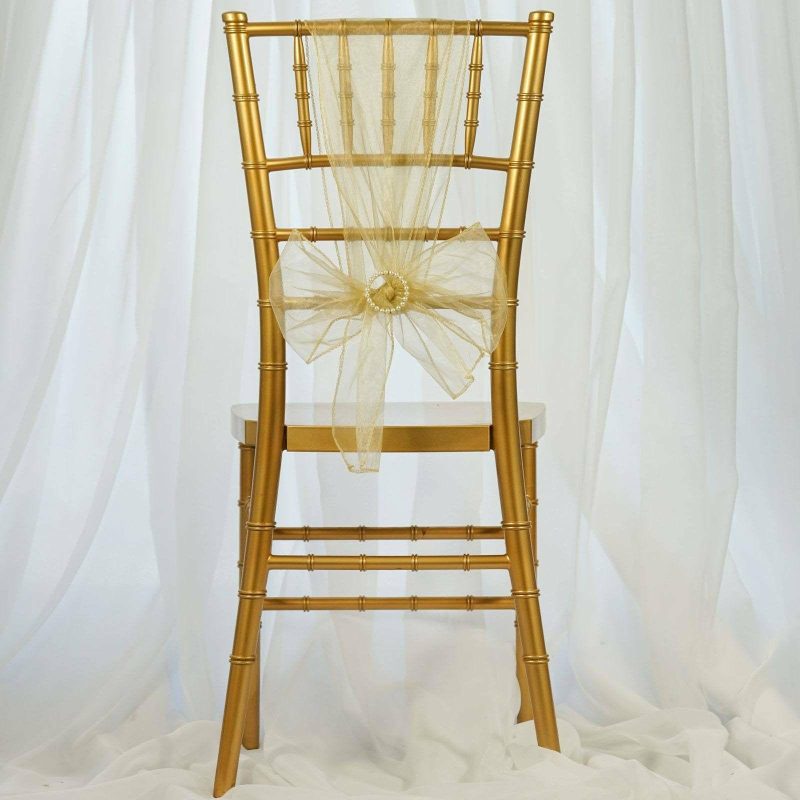 5 Pack Champagne Sheer Organza Chair Sashes 6″x108″  |   Organza & Chiffon Chair Sashes Champagne