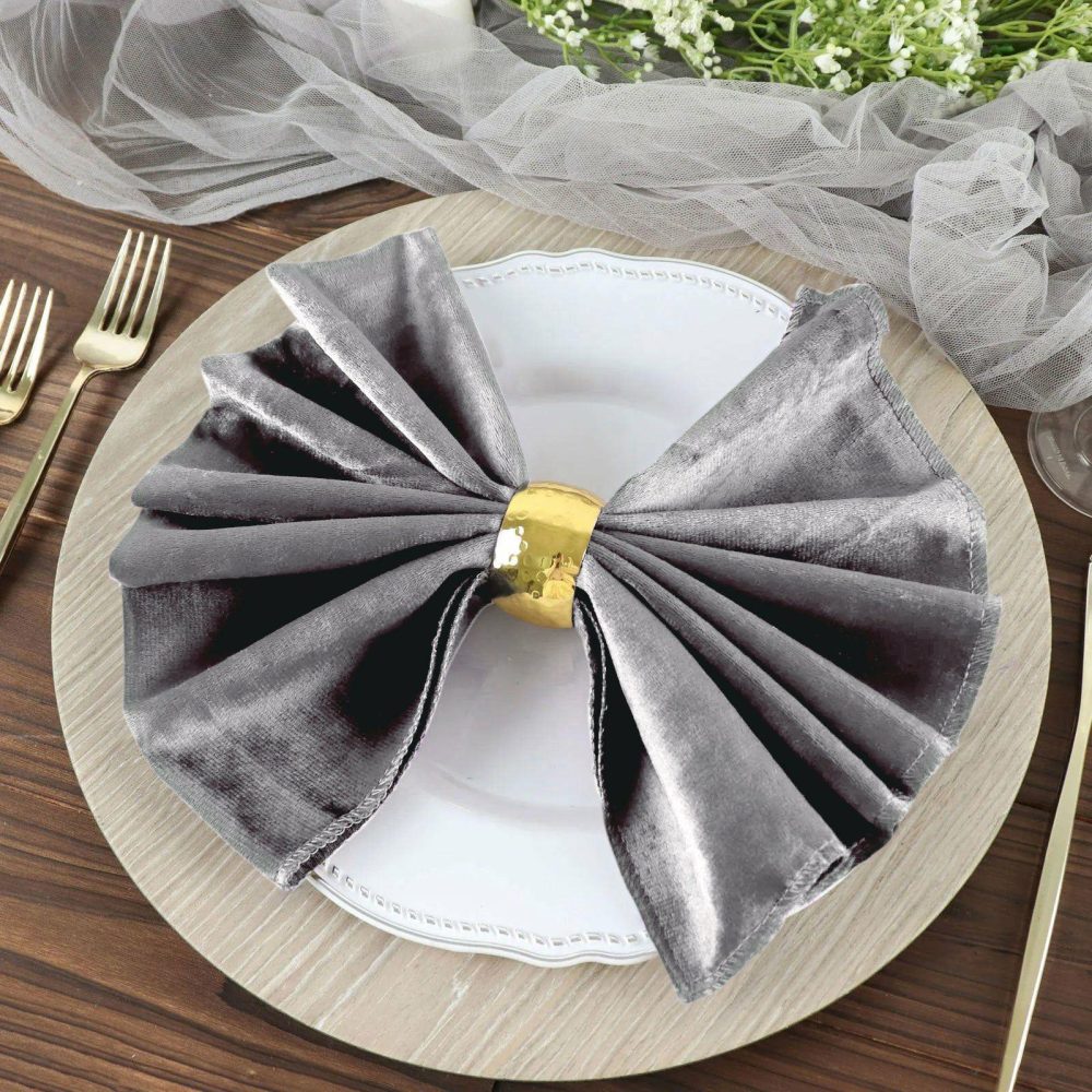 5 Pack Charcoal Gray Premium Sheen Finish Velvet Cloth Dinner Napkins 20″x20″  |   Velvet & Flocking Cloth Napkins Charcoal Gray