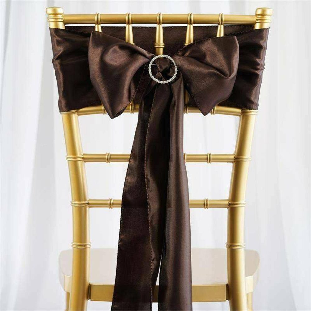 5 Pack Chocolate Satin Chair Sashes 6″x106″  |   Satin & Taffeta Chair Sashes Chocolate