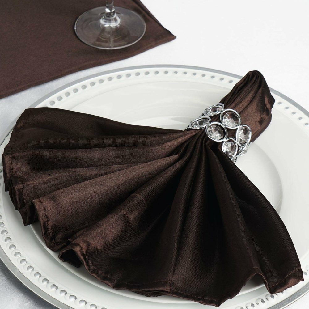 5 Pack Chocolate Seamless Satin Cloth Dinner Napkins, Wrinkle Resistant 20″x20″  |   Satin & Taffeta Cloth Napkins Chocolate