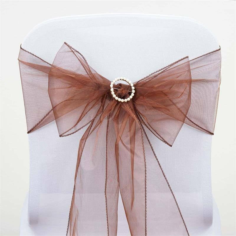 5 Pack Chocolate Sheer Organza Chair Sashes 6″x108″  |   Organza & Chiffon Chair Sashes Chocolate