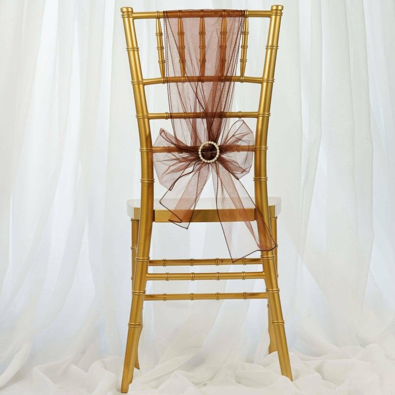 5 Pack Chocolate Sheer Organza Chair Sashes 6″x108″  |   Organza & Chiffon Chair Sashes Chocolate