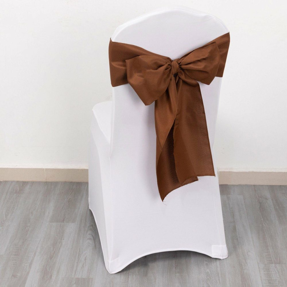 5 Pack Cinnamon Brown Polyester Chair Sashes 6″x108″  |   Polyester Chair Sashes Cinnamon Brown