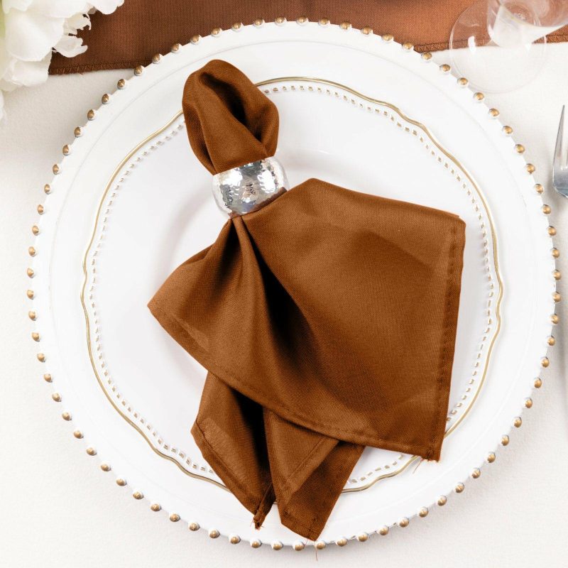 5 Pack Cinnamon Brown Seamless Cloth Dinner Napkins, Wrinkle Resistant Linen 17″x17″  |   Polyester Cloth Napkins Cinnamon Brown