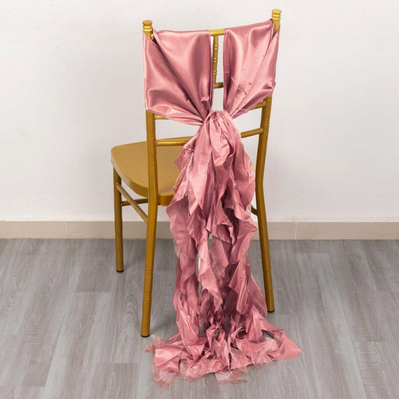 5 Pack Cinnamon Rose Curly Willow Chiffon Satin Chair Sashes  |   Satin & Taffeta Chair Sashes Cinnamon Rose